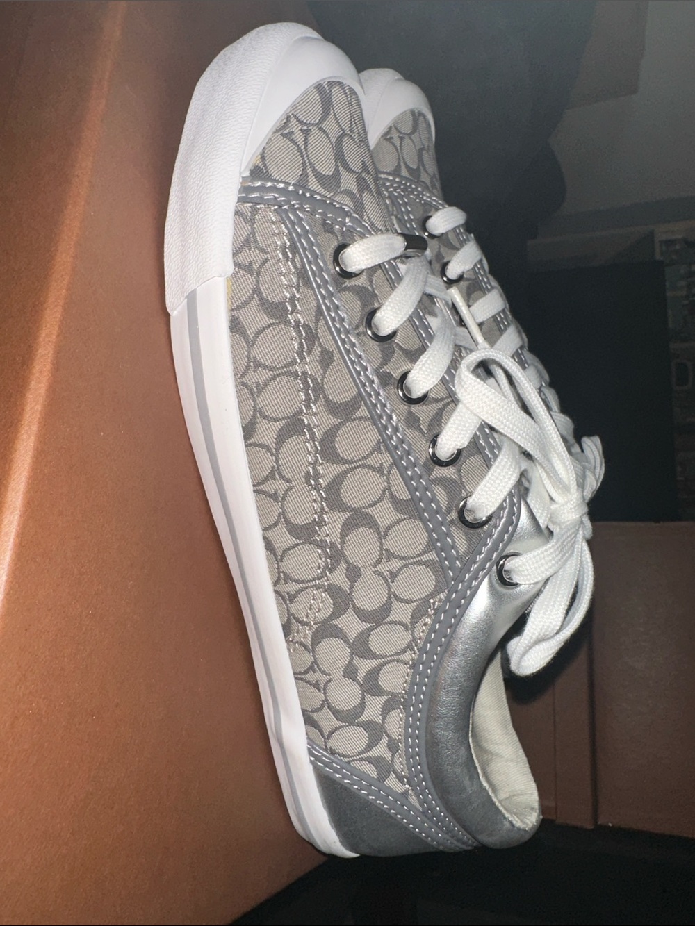 Coach Grey Signature Canvas Low-Top Lace-Up Sneaker